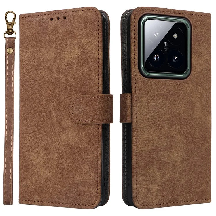 For Xiaomi 14 Pro PU Leather Smartphone Case RFID Blocking Phone Cover with Strap
