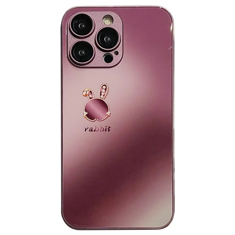 For iPhone 15 Pro Case Lop-eared Rabbit Pattern Phone Cover Tempered Glass+TPU Shell