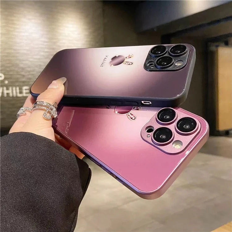 For iPhone 15 Pro Case Lop-eared Rabbit Pattern Phone Cover Tempered Glass+TPU Shell