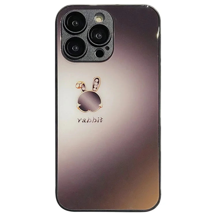 For iPhone 15 Pro Case Lop-eared Rabbit Pattern Phone Cover Tempered Glass+TPU Shell