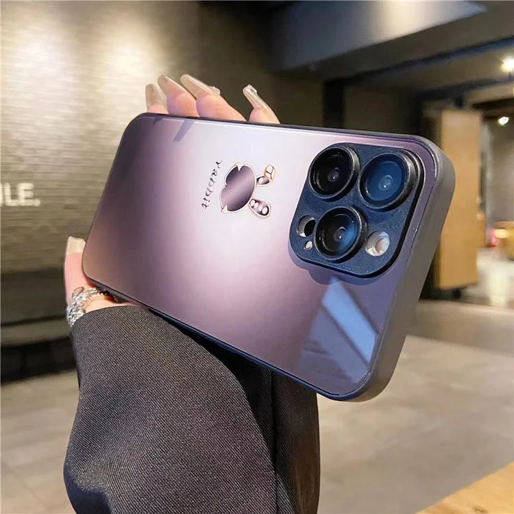For iPhone 15 Pro Case Lop-eared Rabbit Pattern Phone Cover Tempered Glass+TPU Shell