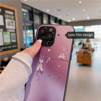 For iPhone 14 Pro Case Electroplated Cat Fish Tempered Glass+TPU Shockproof Phone Cover