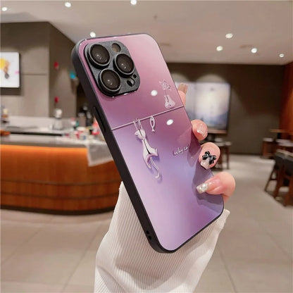 For iPhone 14 Pro Case Electroplated Cat Fish Tempered Glass+TPU Shockproof Phone Cover