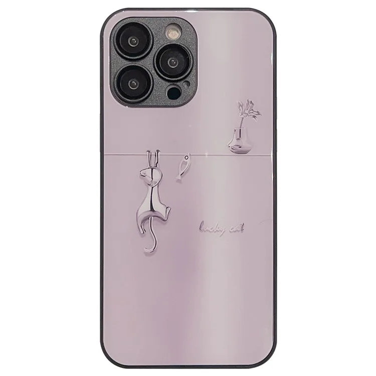 For iPhone 15 Pro Max Case Electroplated Cat Fish Back Shell Tempered Glass+TPU Phone Cover