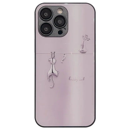 For iPhone 15 Pro Max Case Electroplated Cat Fish Back Shell Tempered Glass+TPU Phone Cover