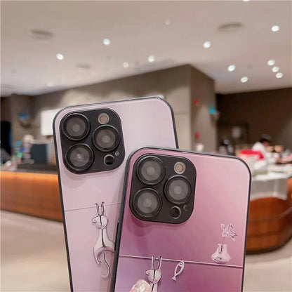 For iPhone 15 Pro Max Case Electroplated Cat Fish Back Shell Tempered Glass+TPU Phone Cover