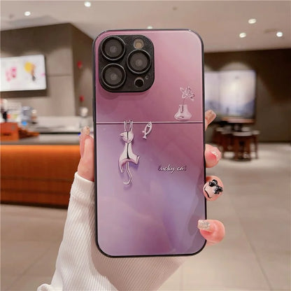 For iPhone 15 Pro Max Case Electroplated Cat Fish Back Shell Tempered Glass+TPU Phone Cover