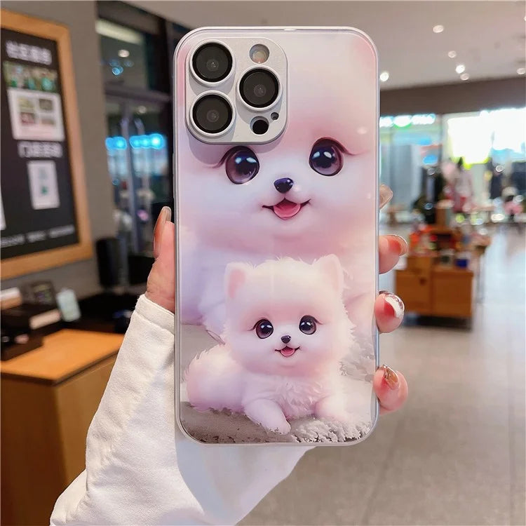 For iPhone 15 Pro Case Cute Dog Pattern Tempered Glass+TPU Phone Cover