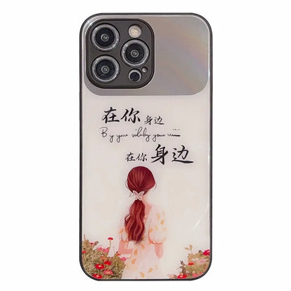 For iPhone 13 Pro Max Case Pattern Design TPU+Tempered Glass Anti-Scratch Cover