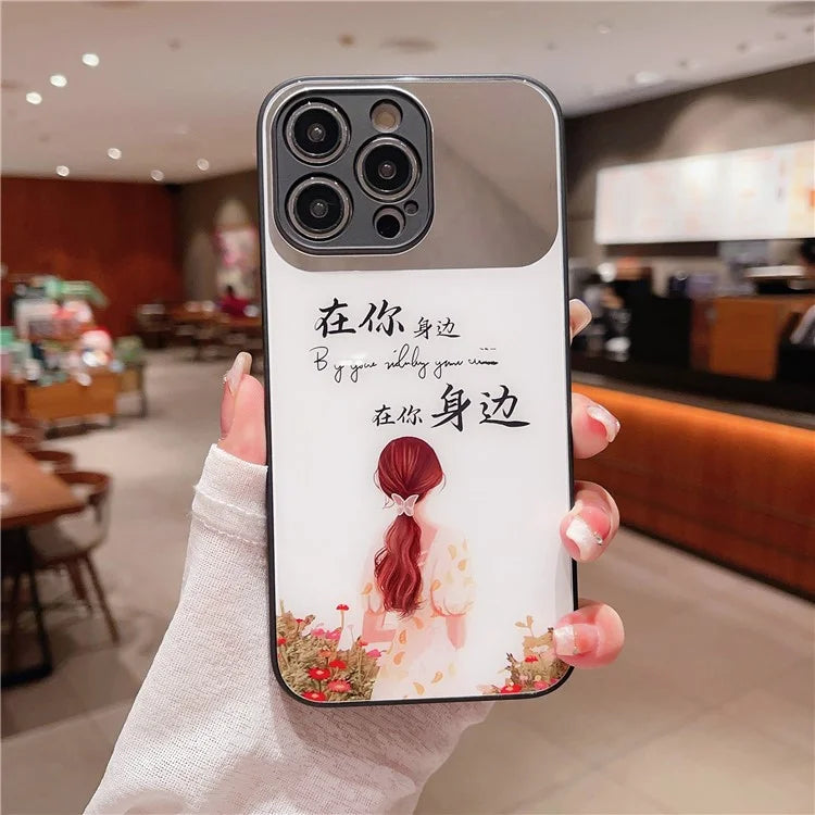 For iPhone 13 Pro Max Case Pattern Design TPU+Tempered Glass Anti-Scratch Cover
