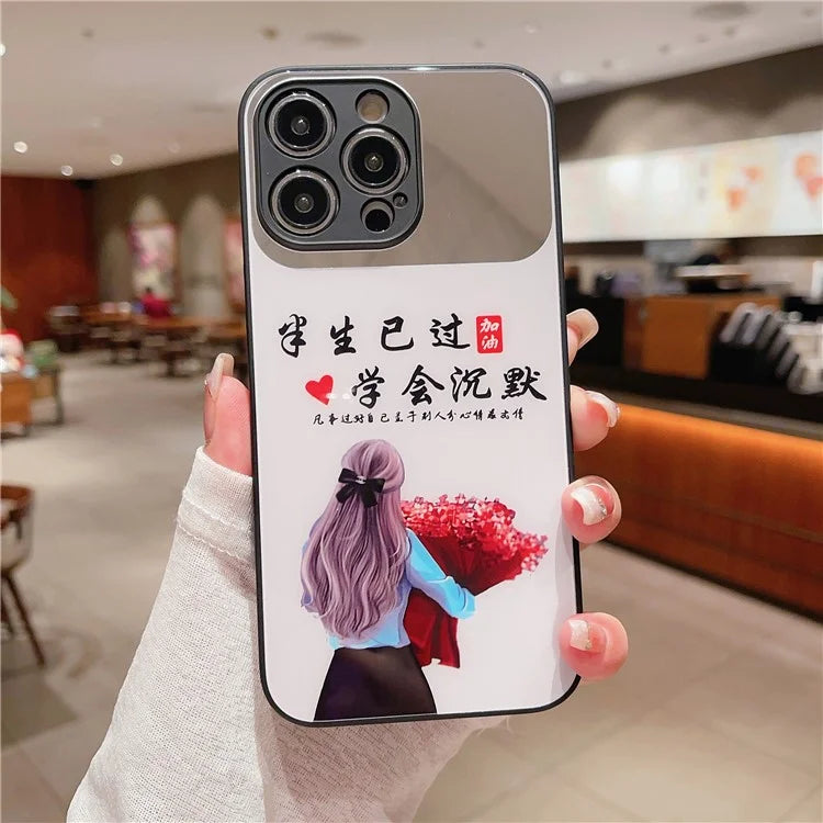 For iPhone 13 Pro Max Case Pattern Design TPU+Tempered Glass Anti-Scratch Cover