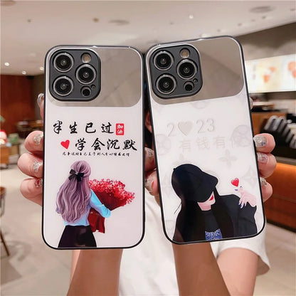 For iPhone 13 Pro Max Case Pattern Design TPU+Tempered Glass Anti-Scratch Cover