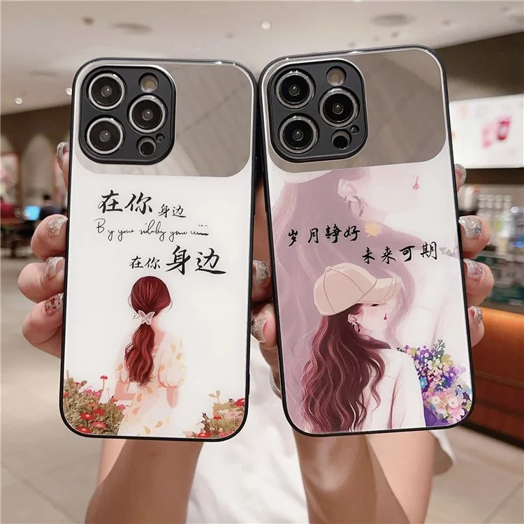For iPhone 13 Pro Max Case Pattern Design TPU+Tempered Glass Anti-Scratch Cover