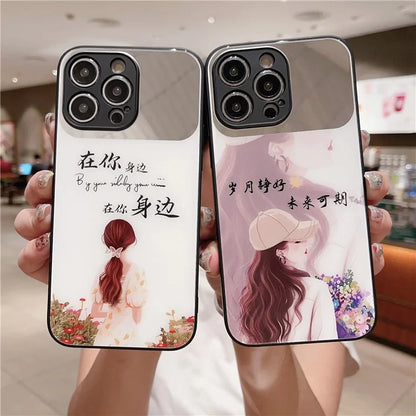 For iPhone 13 Pro Max Case Pattern Design TPU+Tempered Glass Anti-Scratch Cover