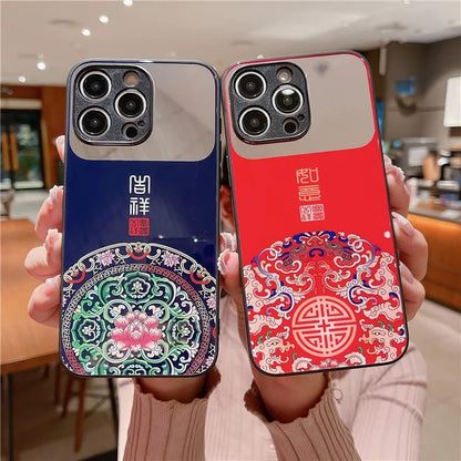 For iPhone 14 Pro Case Lucky Pattern TPU+Tempered Glass Phone Cover