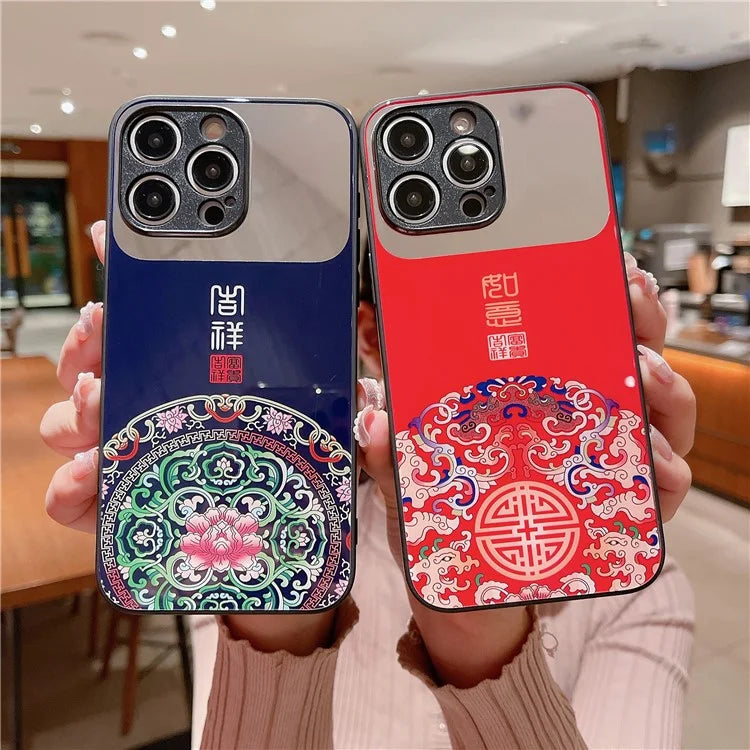 For iPhone 14 Pro Case Lucky Pattern TPU+Tempered Glass Phone Cover