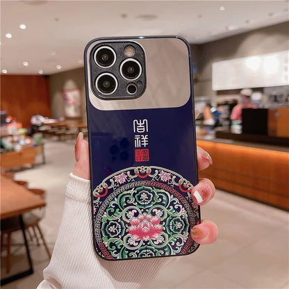 For iPhone 14 Pro Max Case TPU+Tempered Glass Makeup Mirror Back Cover