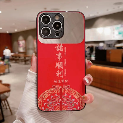 For iPhone 14 Pro Max Case TPU+Tempered Glass Makeup Mirror Back Cover