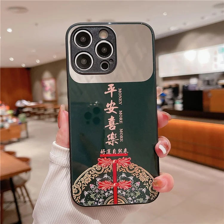 For iPhone 14 Pro Max Case TPU+Tempered Glass Makeup Mirror Back Cover