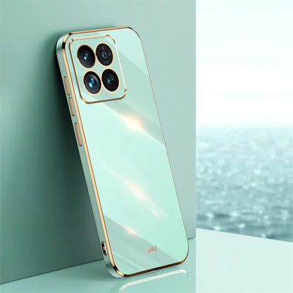 XINLI For Xiaomi 14 Pro Cover Electroplating Gold Edge TPU Anti-scratch Phone Case