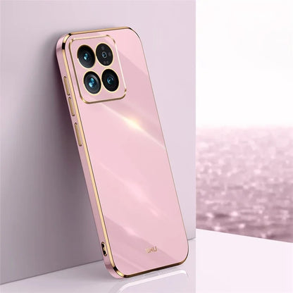 XINLI For Xiaomi 14 Pro Cover Electroplating Gold Edge TPU Anti-scratch Phone Case