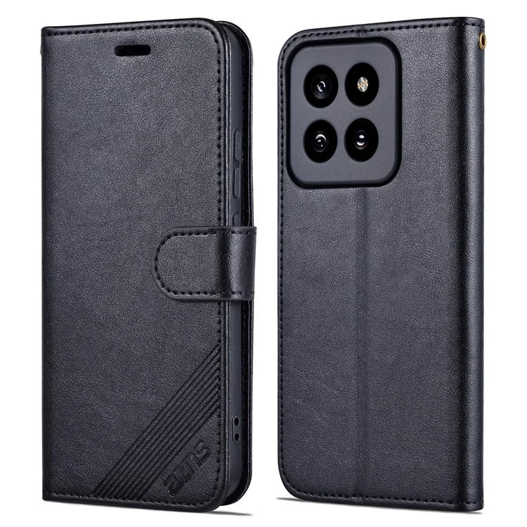 AZNS PU Leather Phone Shell for Xiaomi 14 Pro Case Anti-scratch Wallet Magnetic Phone Cover