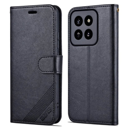 AZNS PU Leather Phone Shell for Xiaomi 14 Pro Case Anti-scratch Wallet Magnetic Phone Cover