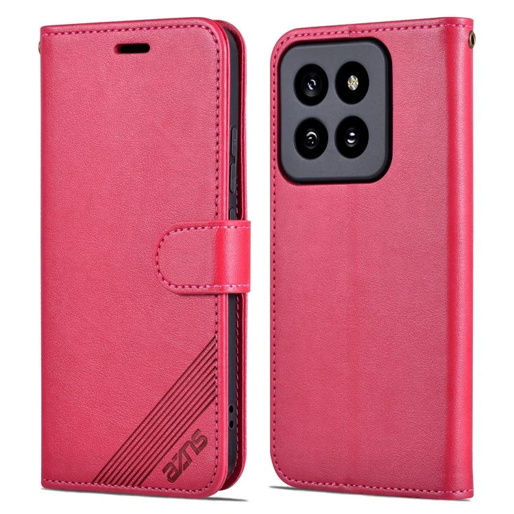 AZNS PU Leather Phone Shell for Xiaomi 14 Pro Case Anti-scratch Wallet Magnetic Phone Cover