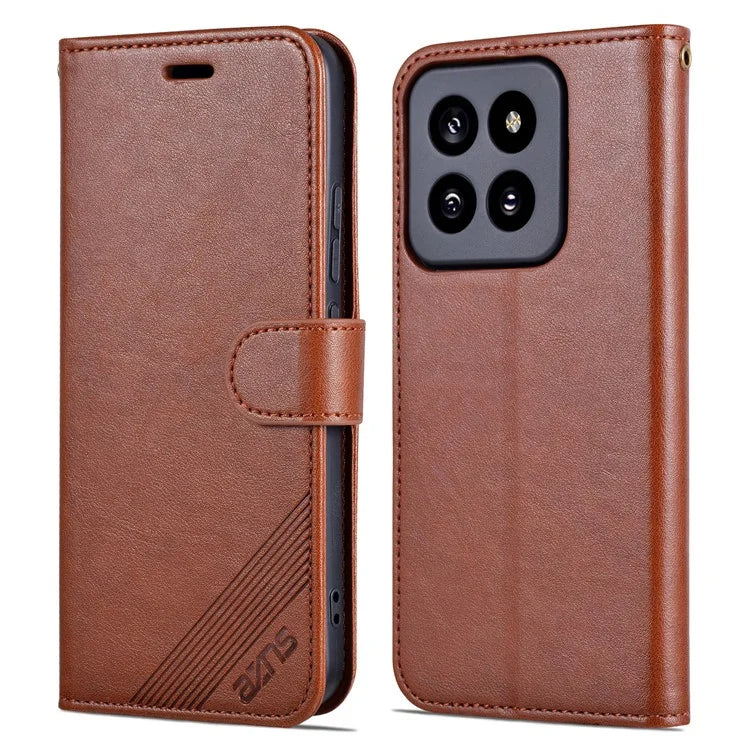 AZNS PU Leather Phone Shell for Xiaomi 14 Pro Case Anti-scratch Wallet Magnetic Phone Cover