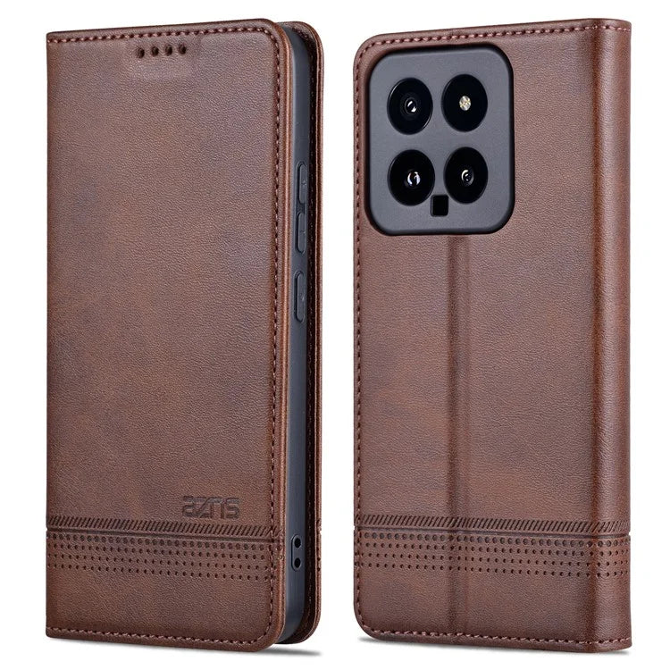 AZNS For Xiaomi 14 Case Anti-Scratch Cell Phone Stand Wallet Cover