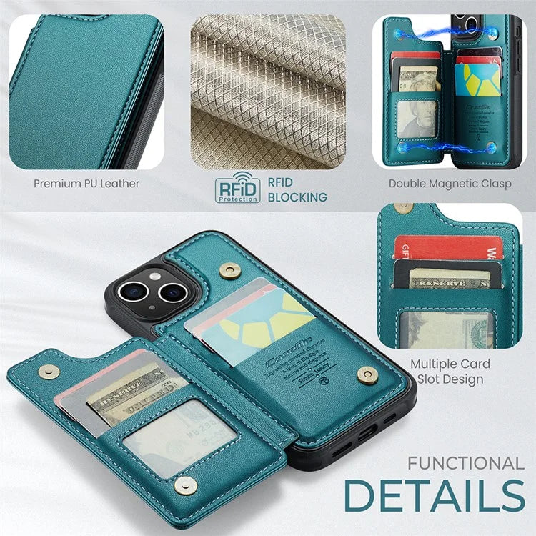 CASEME C22 Series for iPhone 15 Plus Kickstand Case Card Slots RFID Blocking Phone Cover