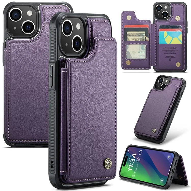 CASEME C22 Series for iPhone 15 Plus Kickstand Case Card Slots RFID Blocking Phone Cover