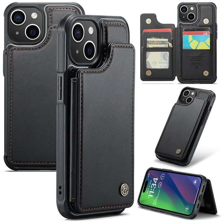 CASEME C22 Series for iPhone 15 Plus Kickstand Case Card Slots RFID Blocking Phone Cover