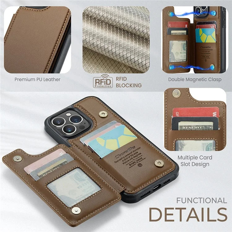 CASEME C22 Series for iPhone 15 Pro Max Case RFID Blocking Card Holder Phone Cover