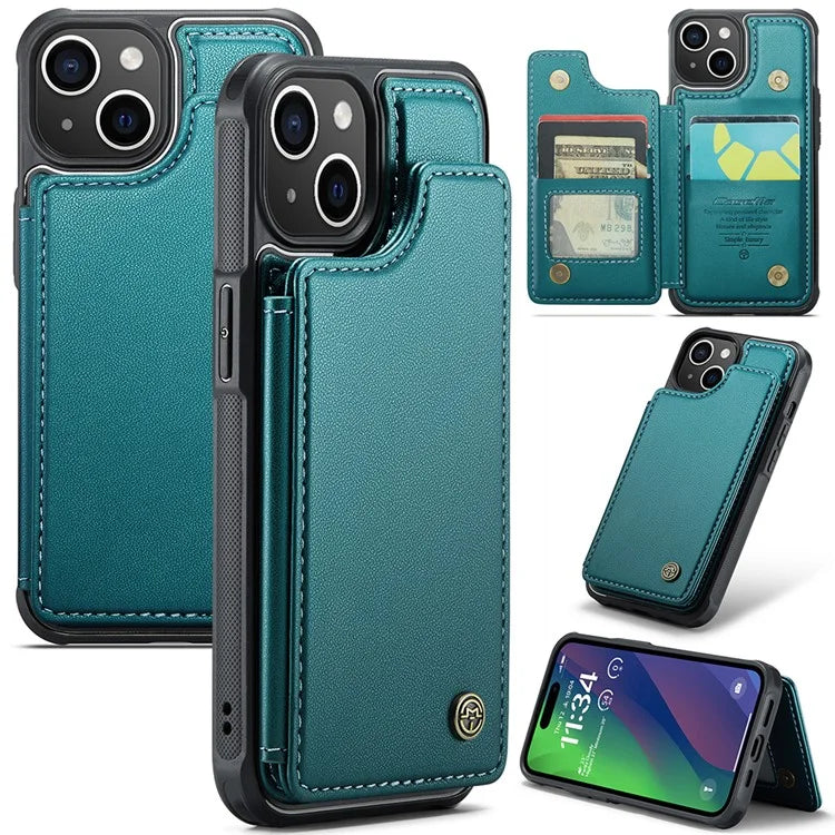 CASEME C22 Series for iPhone 15 Case RFID Blocking Card Slots Glossy Phone Cover