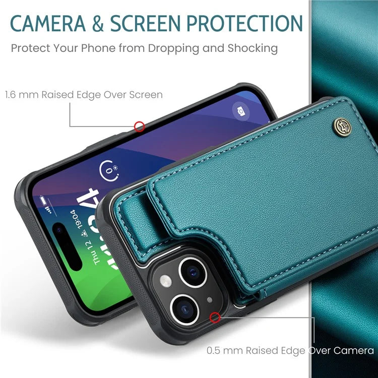 CASEME C22 Series for iPhone 15 Case RFID Blocking Card Slots Glossy Phone Cover