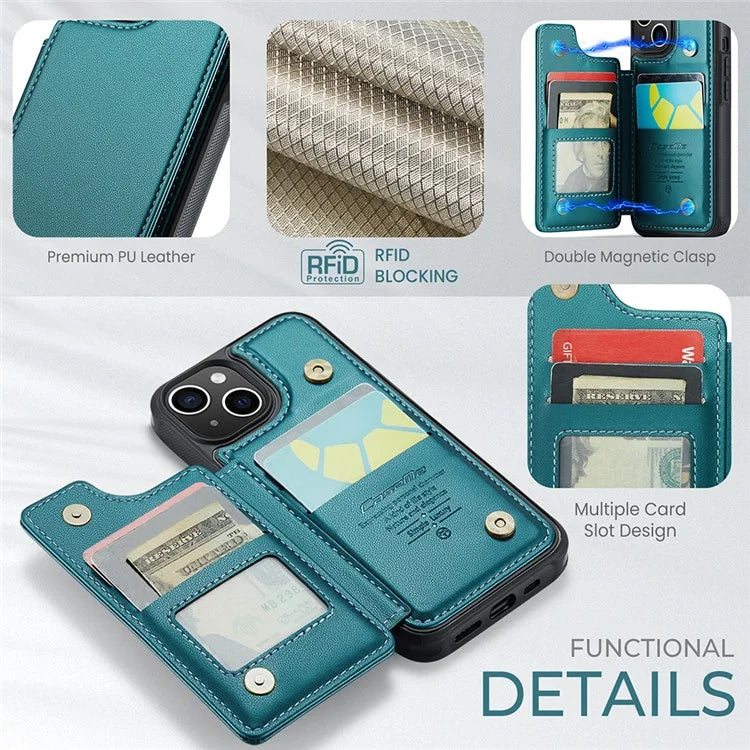 CASEME C22 Series for iPhone 15 Case RFID Blocking Card Slots Glossy Phone Cover