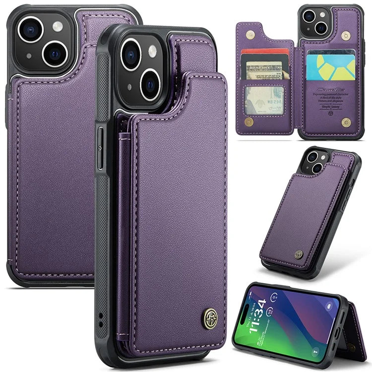 CASEME C22 Series for iPhone 15 Case RFID Blocking Card Slots Glossy Phone Cover