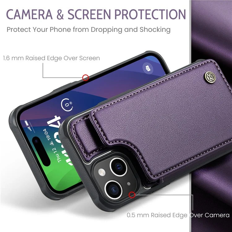 CASEME C22 Series for iPhone 15 Case RFID Blocking Card Slots Glossy Phone Cover