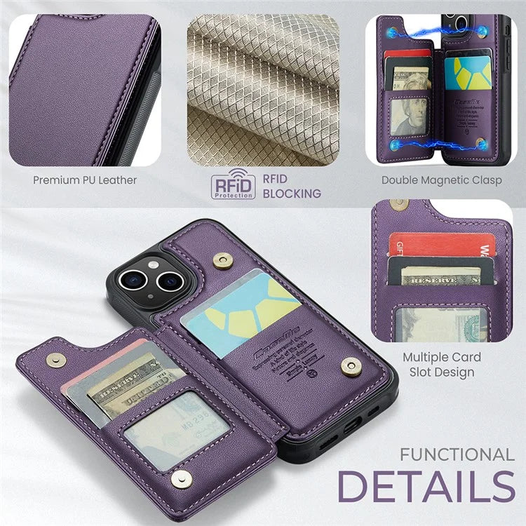 CASEME C22 Series for iPhone 15 Case RFID Blocking Card Slots Glossy Phone Cover