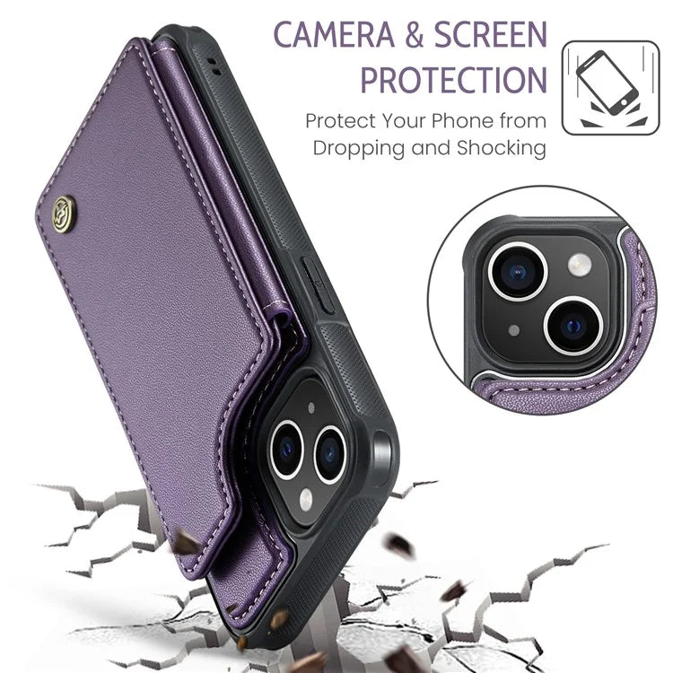 CASEME C22 Series for iPhone 15 Case RFID Blocking Card Slots Glossy Phone Cover
