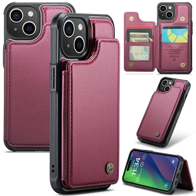 CASEME C22 Series for iPhone 15 Case RFID Blocking Card Slots Glossy Phone Cover