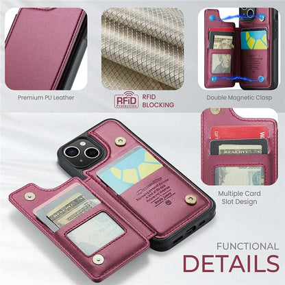 CASEME C22 Series for iPhone 15 Case RFID Blocking Card Slots Glossy Phone Cover