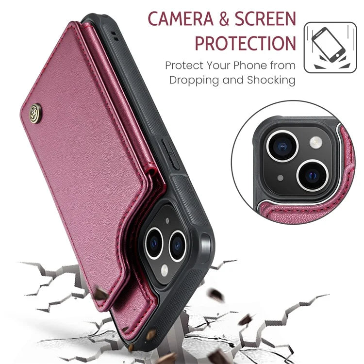 CASEME C22 Series for iPhone 15 Case RFID Blocking Card Slots Glossy Phone Cover