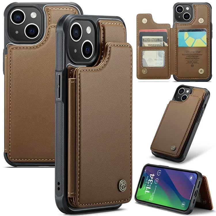 CASEME C22 Series for iPhone 15 Case RFID Blocking Card Slots Glossy Phone Cover