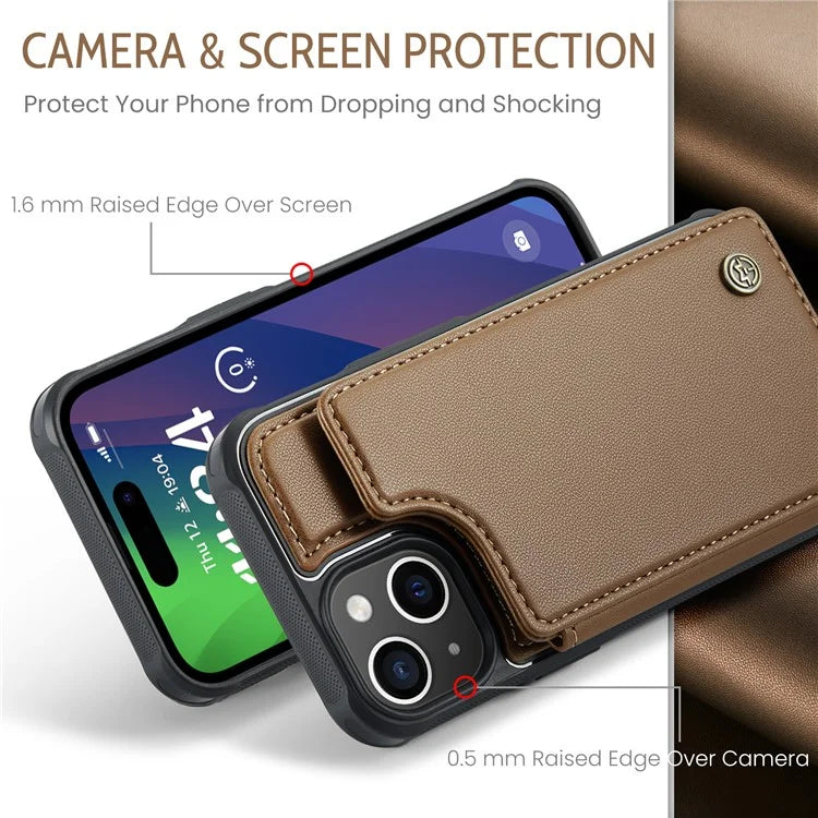 CASEME C22 Series for iPhone 15 Case RFID Blocking Card Slots Glossy Phone Cover
