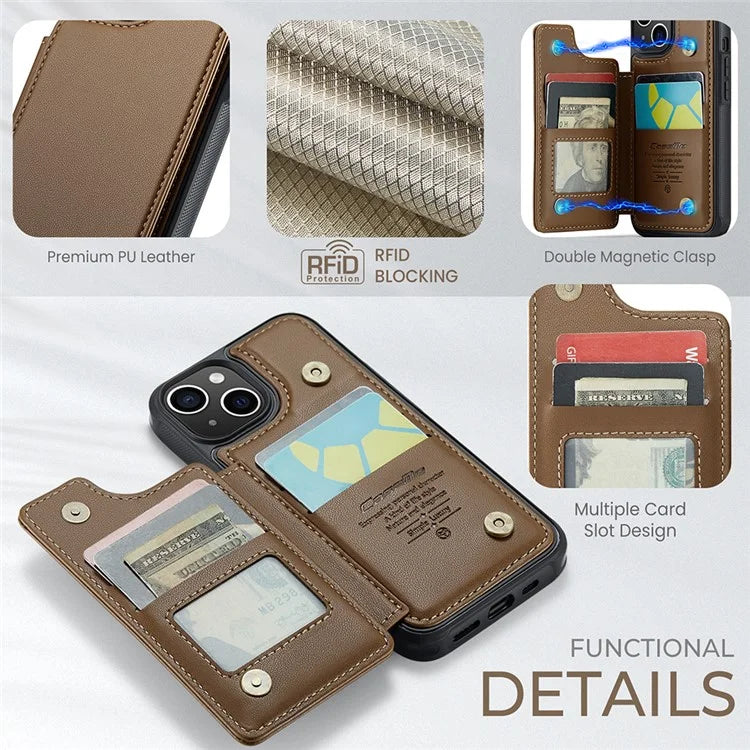 CASEME C22 Series for iPhone 15 Case RFID Blocking Card Slots Glossy Phone Cover