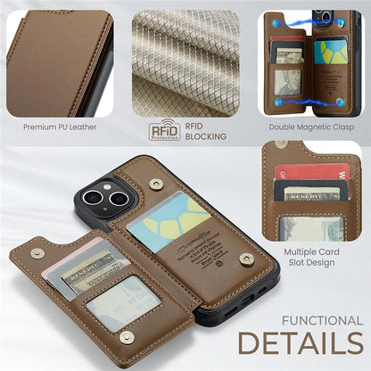 CASEME C22 Series for iPhone 15 Case RFID Blocking Card Slots Glossy Phone Cover