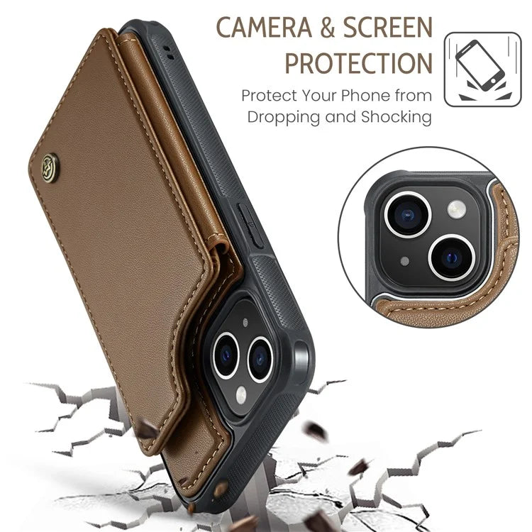 CASEME C22 Series for iPhone 15 Case RFID Blocking Card Slots Glossy Phone Cover