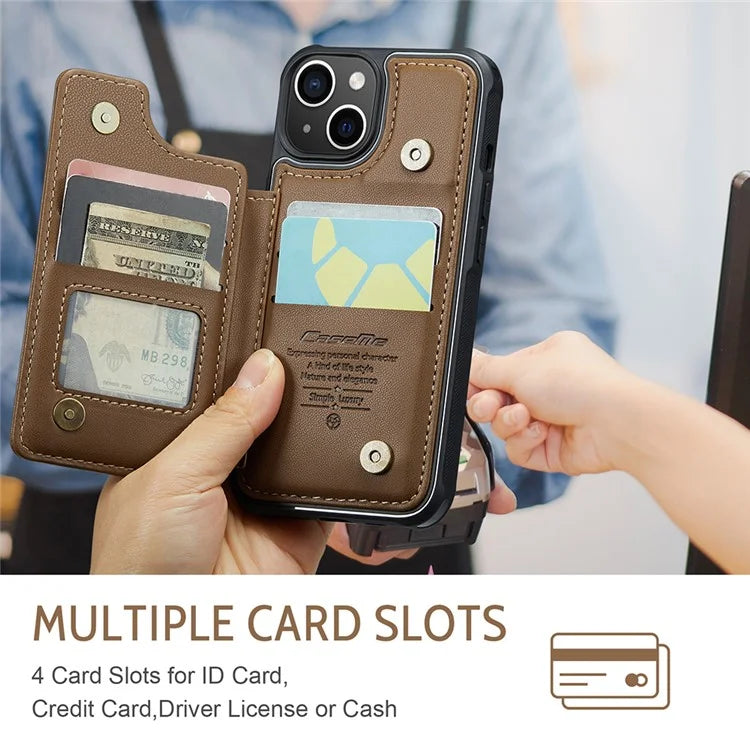 CASEME C22 Series for iPhone 15 Case RFID Blocking Card Slots Glossy Phone Cover